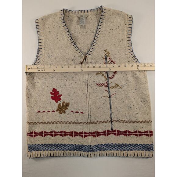 VTG Teddi Knit Sweater Vest Granny Cottage Core Fall Leaf Artsy Embroider Nature - Picture 6 of 11